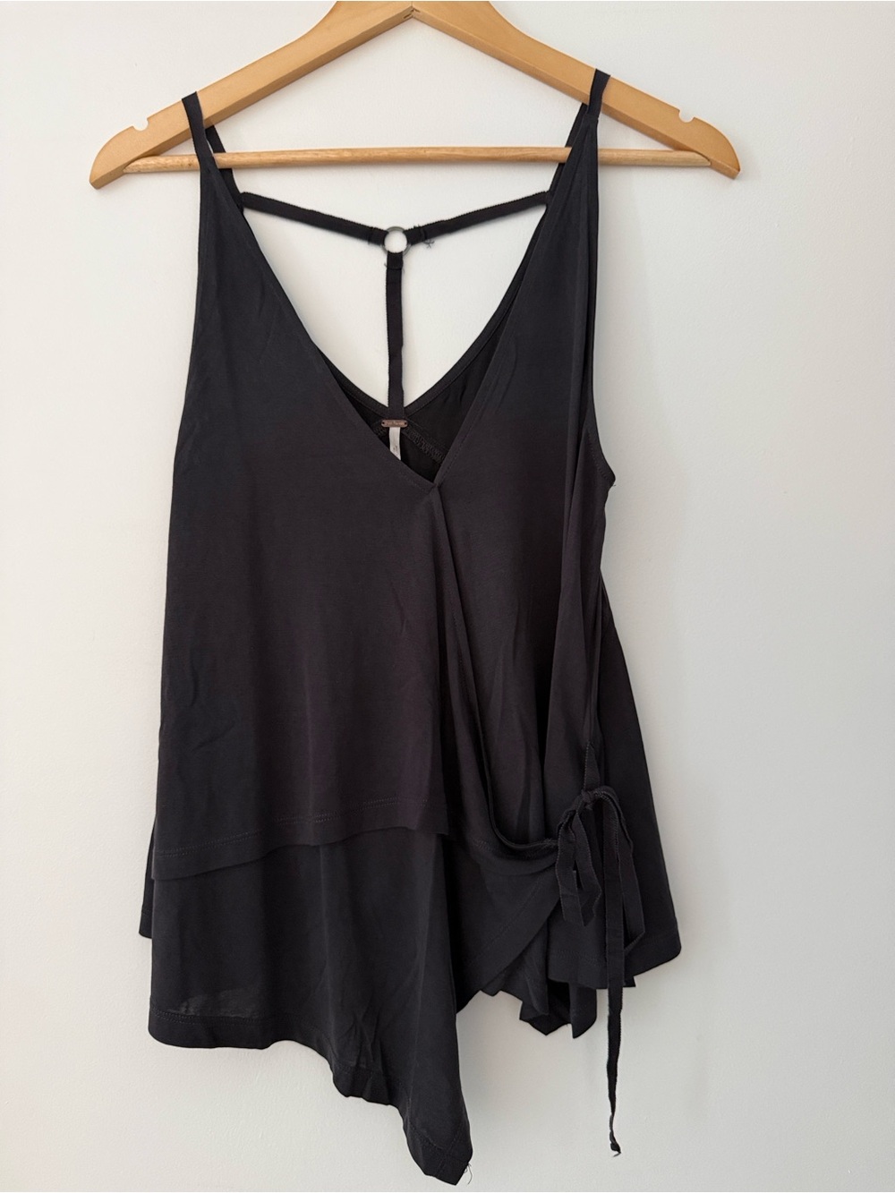Gray Draped V-Neck Tank Top with Side Tie